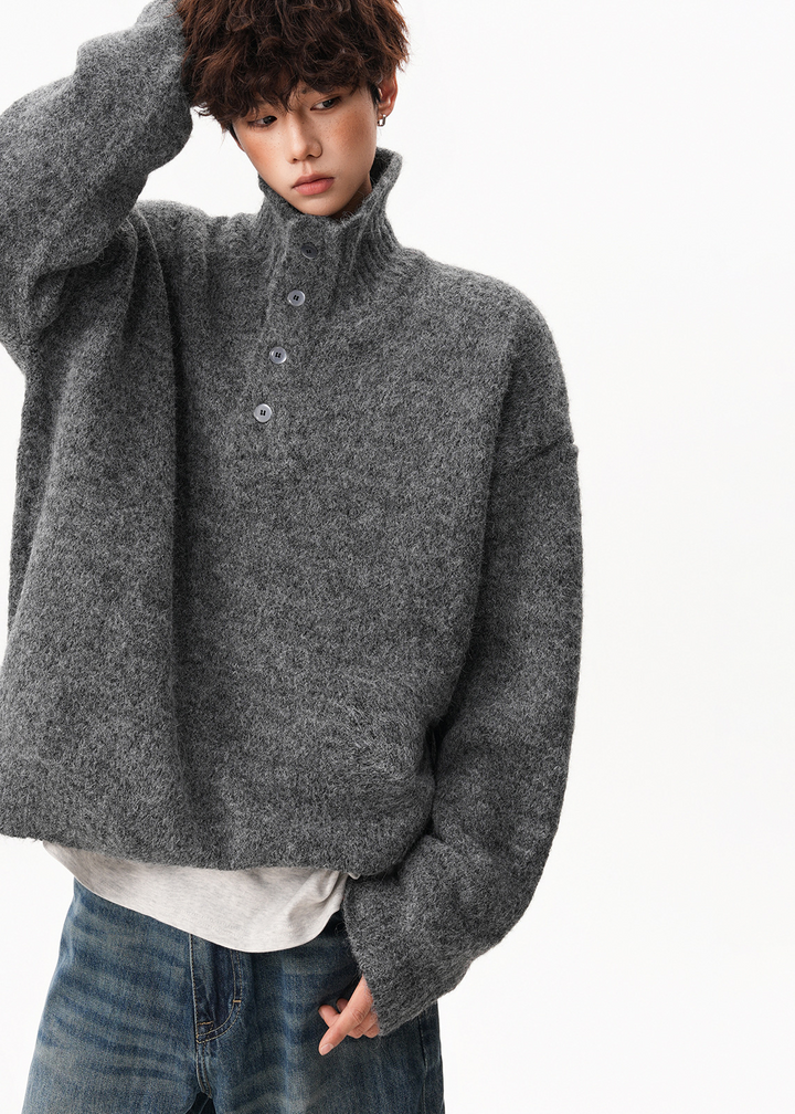 BUTTONED HIGH COLLAR KNIT SWEATER BEDES4549