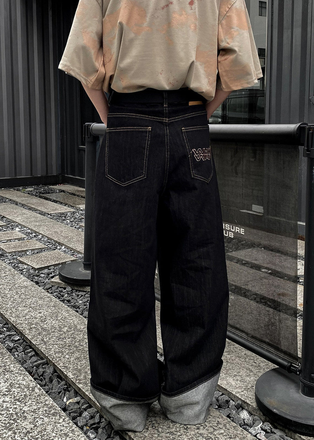 ROLL UP WIDE DENIM PANTS AEDES4568 - Deuku