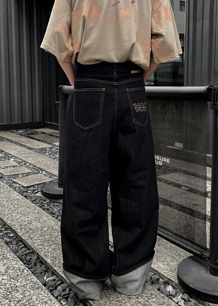 ROLL UP WIDE DENIM PANTS AEDES4568 - Deuku