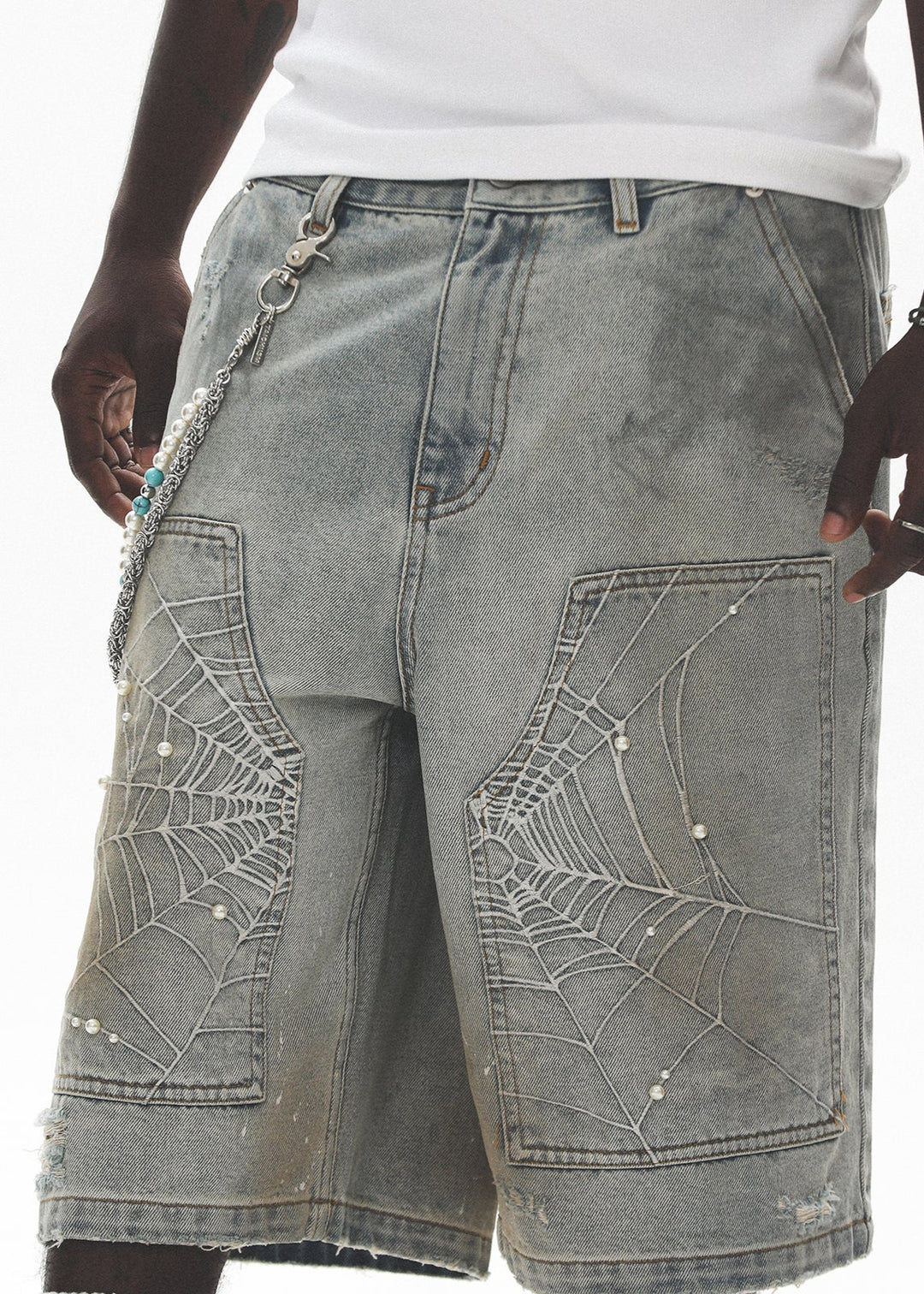 PEARL EMBROIDERED DENIM BERMUDA PANTS UWDES4482