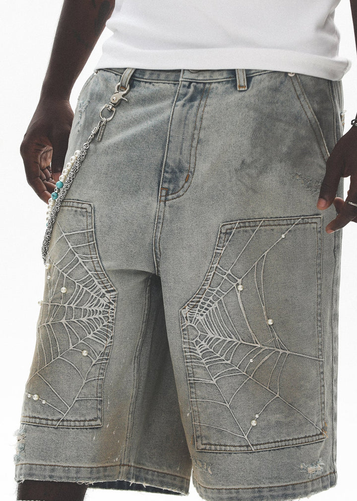 PEARL EMBROIDERED DENIM BERMUDA PANTS UWDES4482