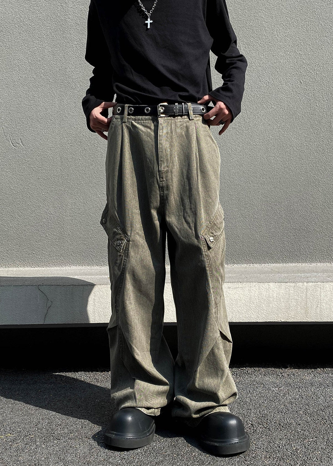 WASHED WIDE CARGO PANTS AEDES4565 - Deuku