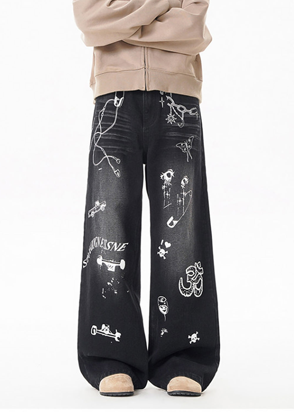 GRAFFITI WIDE LEG DENIM PANTS AEDES4573