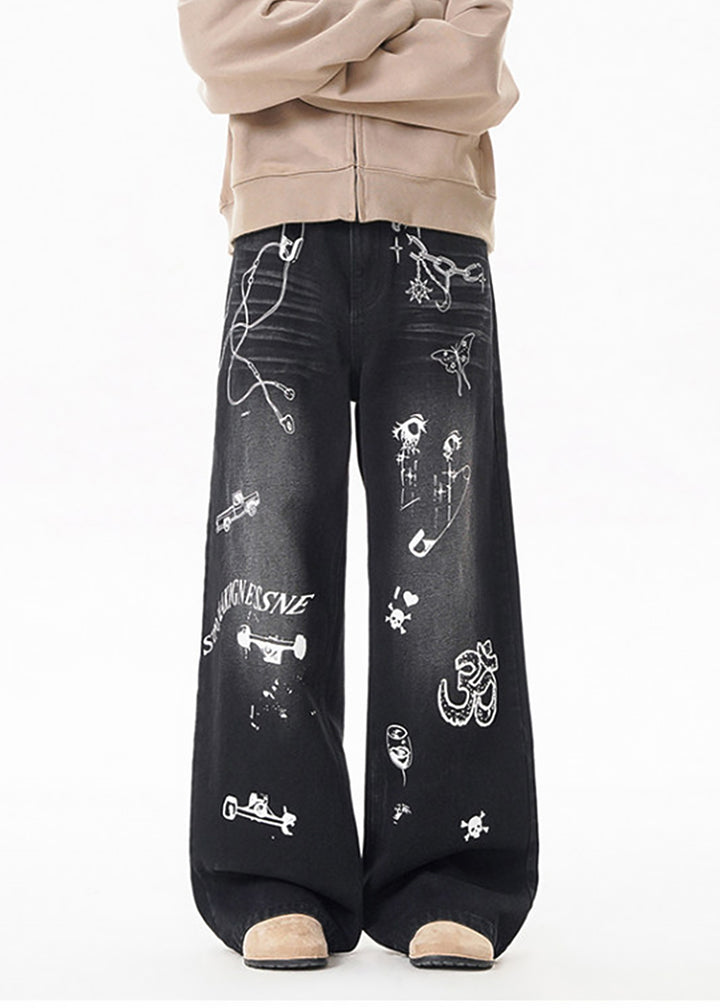 GRAFFITI WIDE LEG DENIM PANTS AEDES4573