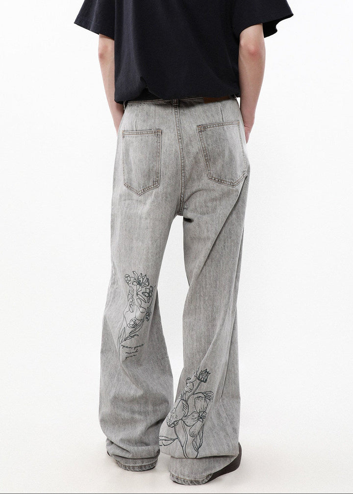 EMBROIDERY FLOWER LOOSE DENIM AEDES4562 - Deuku