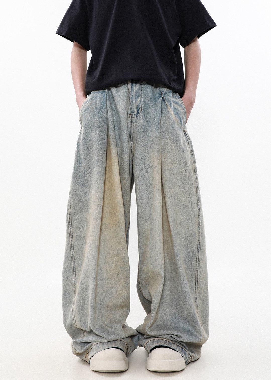 WIDE TUCK WIDE DENIM BAGGY PANTS AEDES4561 - Deuku