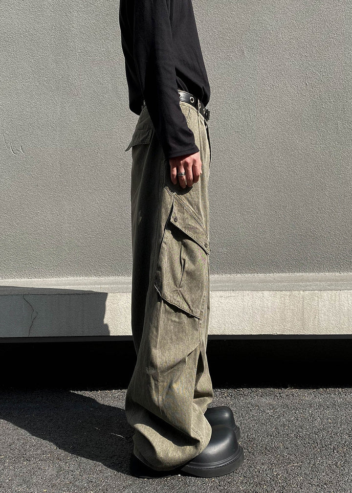 WASHED WIDE CARGO PANTS AEDES4565 - Deuku