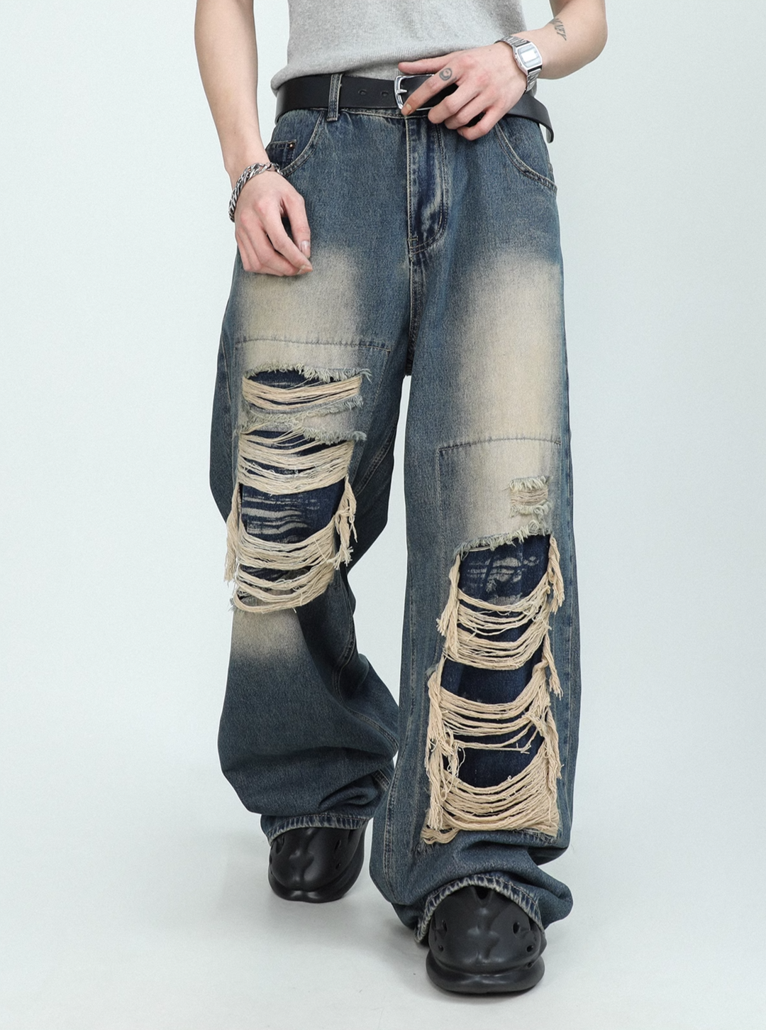 DAMAGED WIDE DENIM PANTS MEDES4372