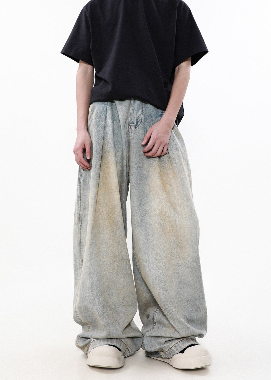 WIDE TUCK WIDE DENIM BAGGY PANTS AEDES4561 - Deuku