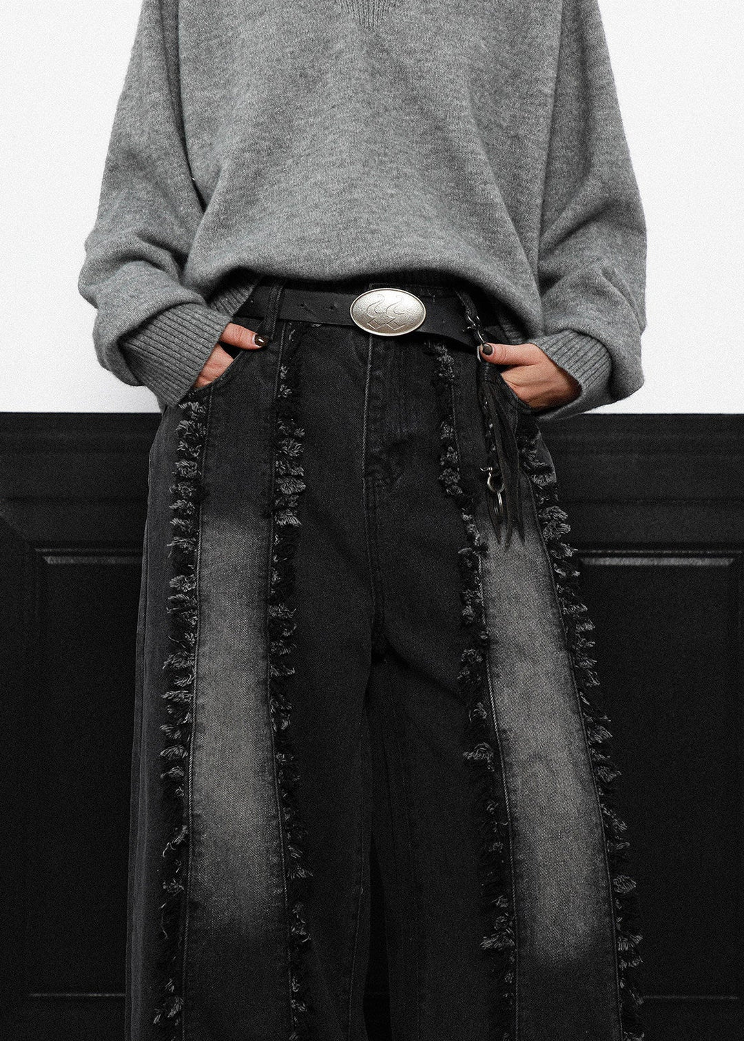 FRINGE STRIPE WIDE DENIM PANTS AEDES4580