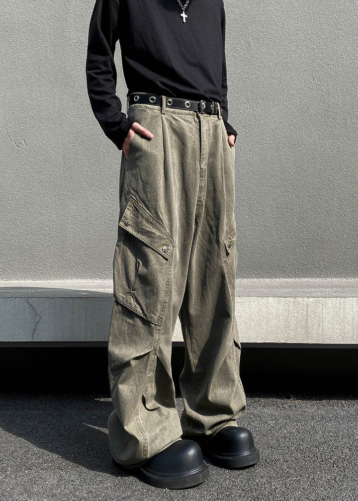 WASHED WIDE CARGO PANTS AEDES4565 - Deuku