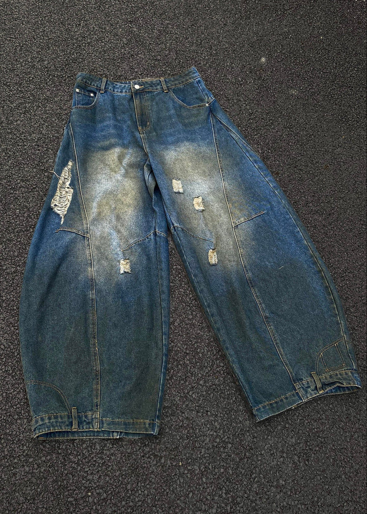 FADE DAMAGED WIDE BAGGY DENIM AEDES4566 - Deuku