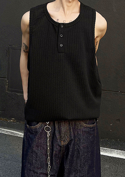 TEXTURED HENLEY TANK TOP BEDES4724