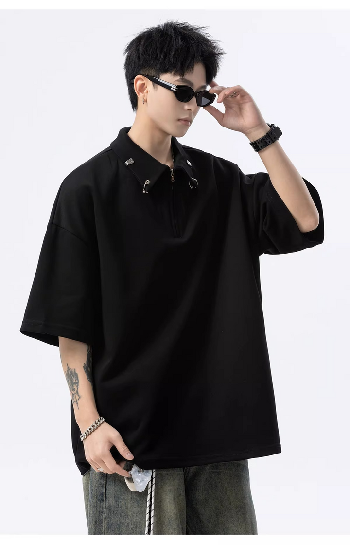 HALF ZIP PIERCED OVERSIZED T-SHIRT BEDES4634
