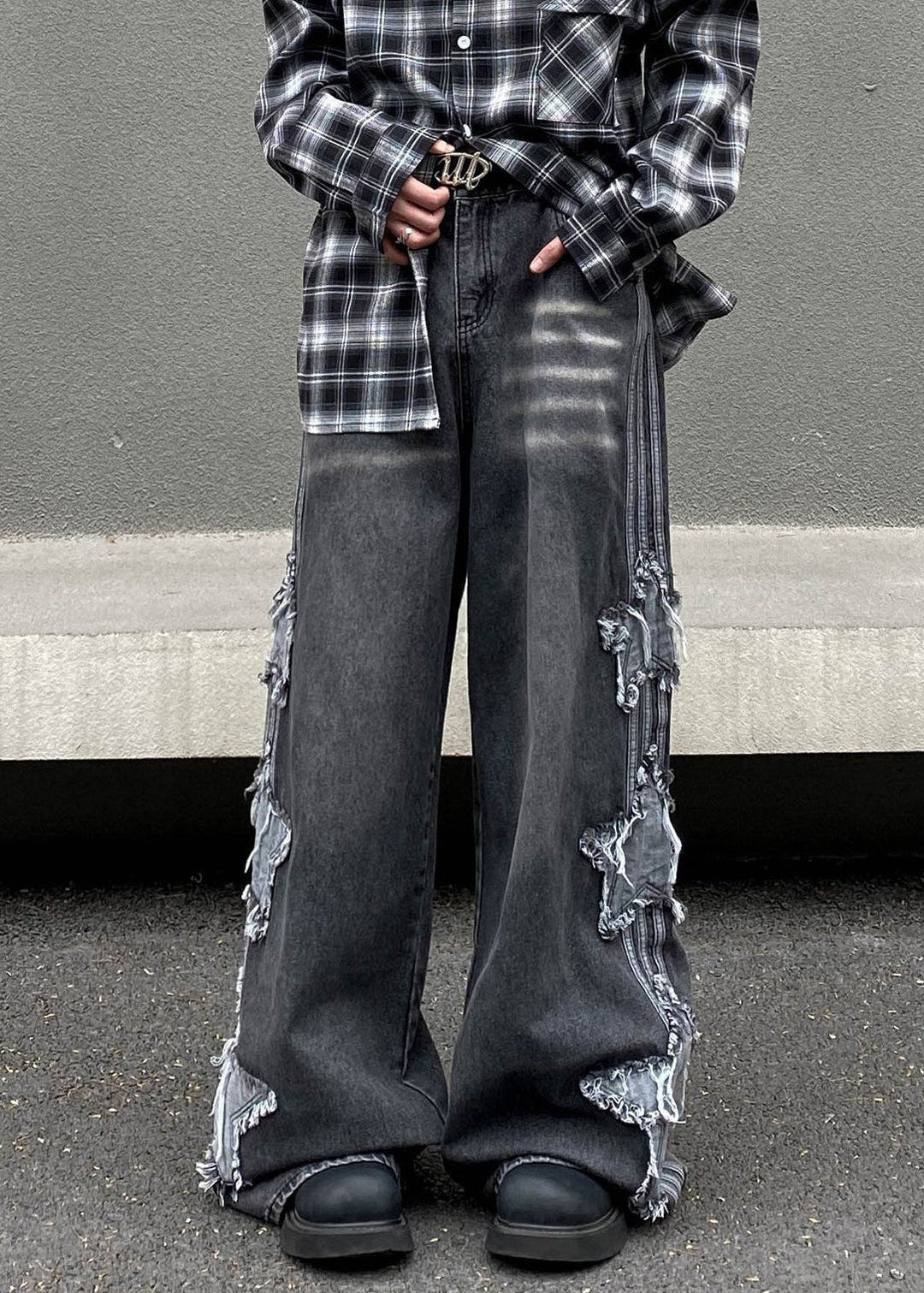 STAR PATCHED WIDE DENIM PANTS AEDES4556