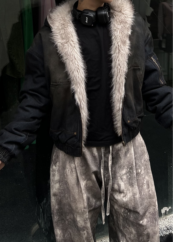 GRUNGE DENIM FUR HOOD BLOUSON BEDES4529