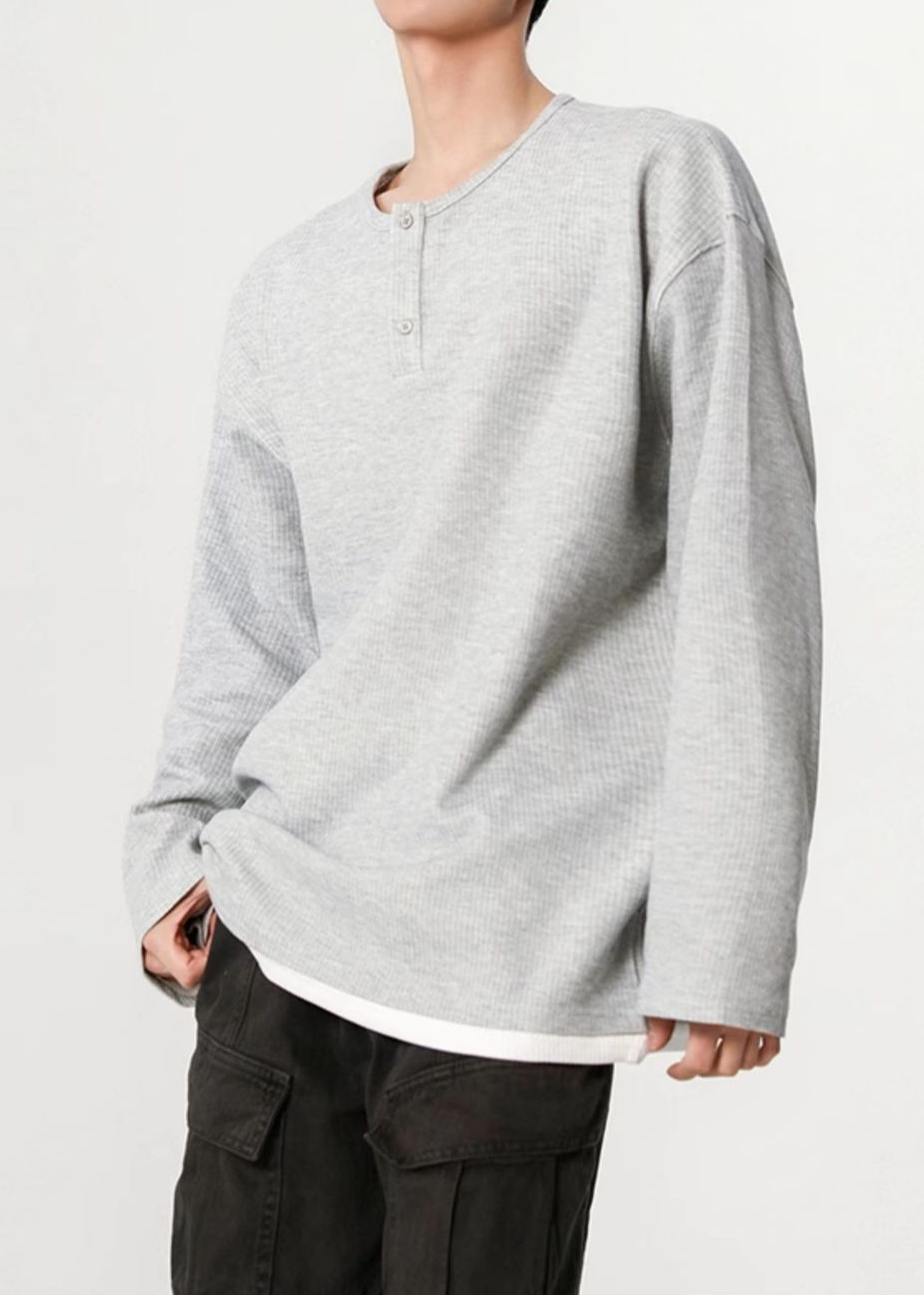 LAYERED WAFFLE HENLEY T-SHIRT BEDES4639