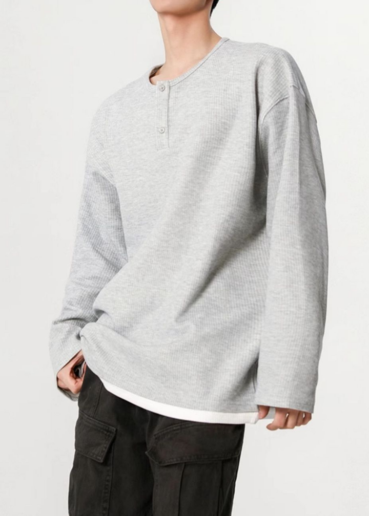 LAYERED WAFFLE HENLEY T-SHIRT BEDES4639