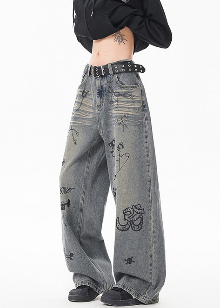 GRAFFITI WIDE LEG DENIM PANTS AEDES4573