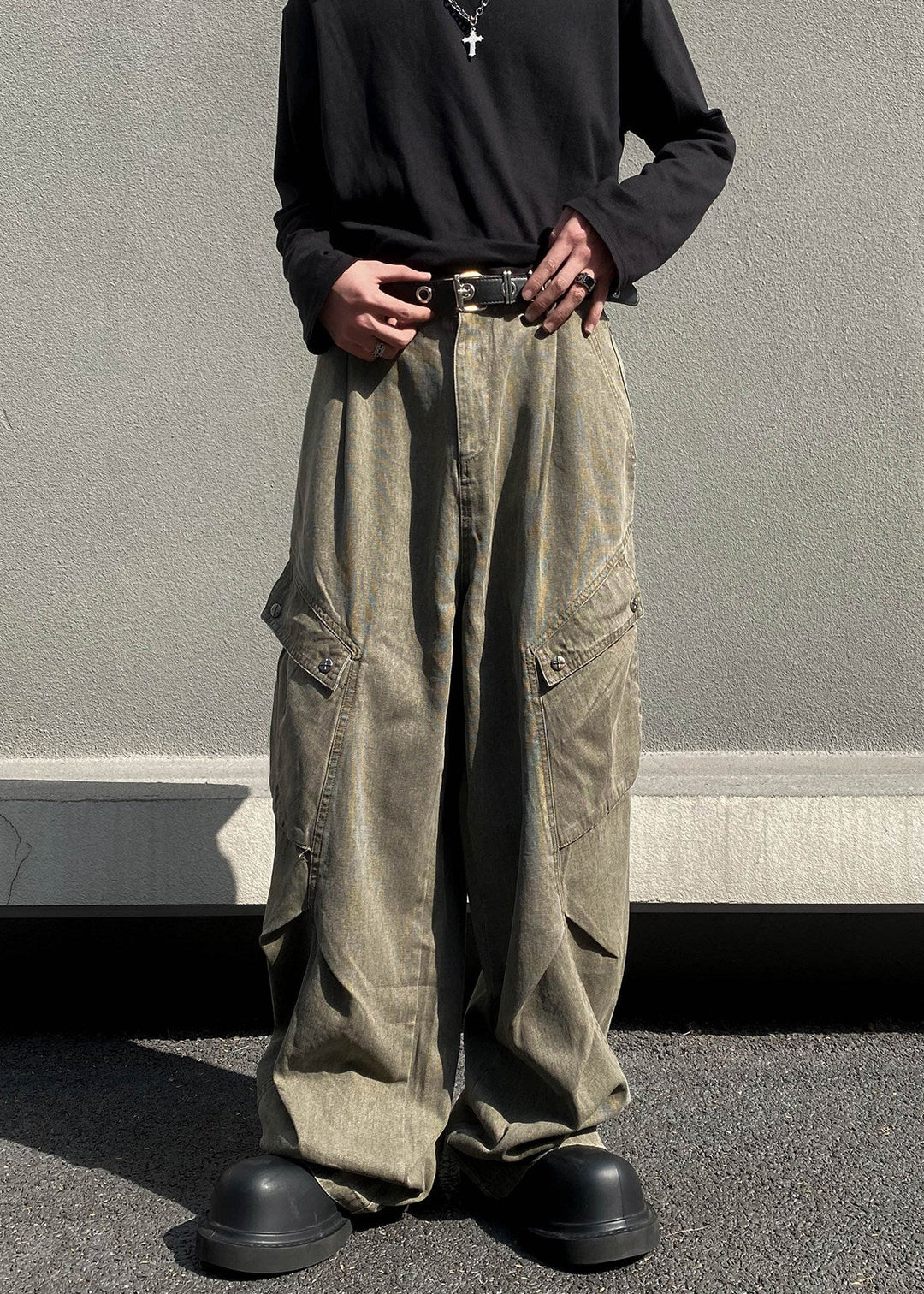 WASHED WIDE CARGO PANTS AEDES4565 - Deuku