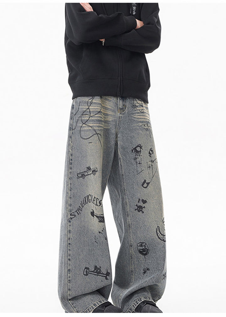 GRAFFITI WIDE LEG DENIM PANTS AEDES4573