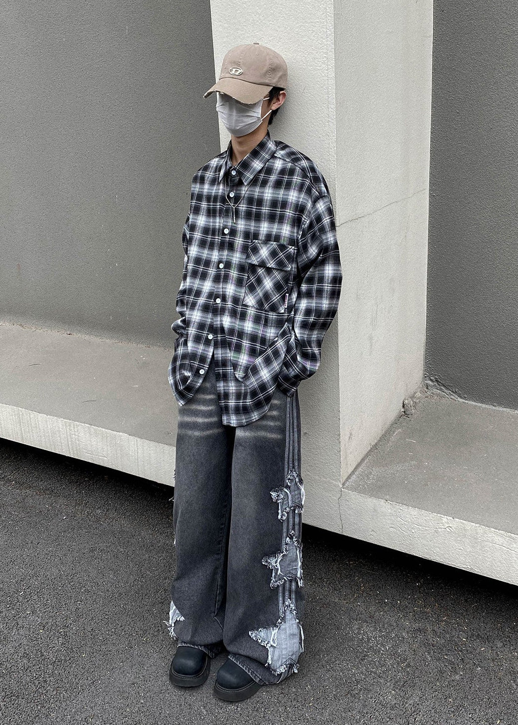 STAR PATCHED WIDE DENIM PANTS AEDES4556