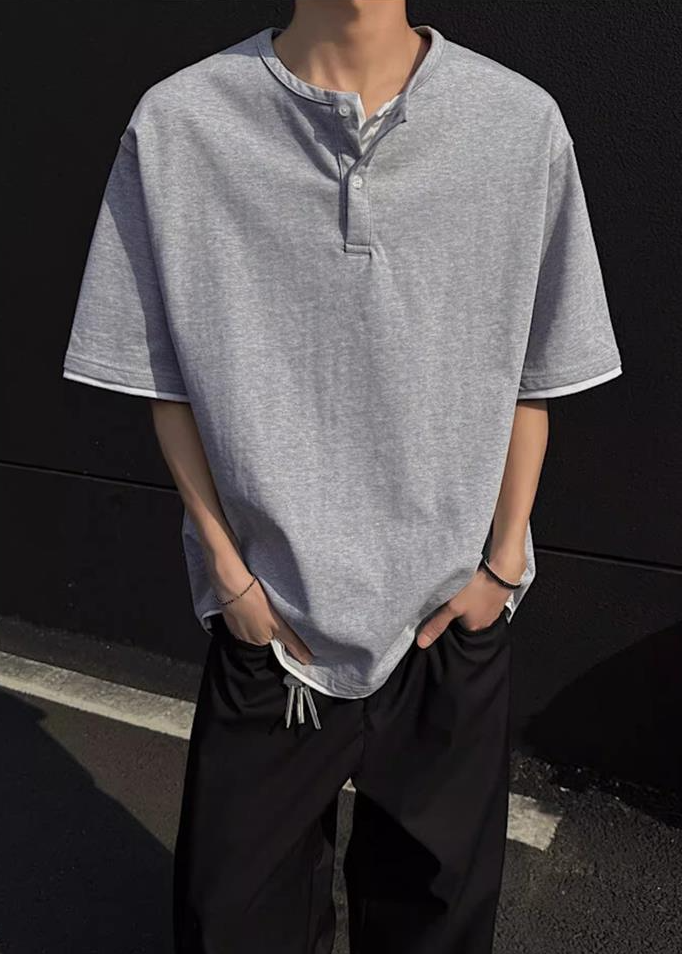 LAYERED HENLEY NECK T-SHIRT BEDES4720