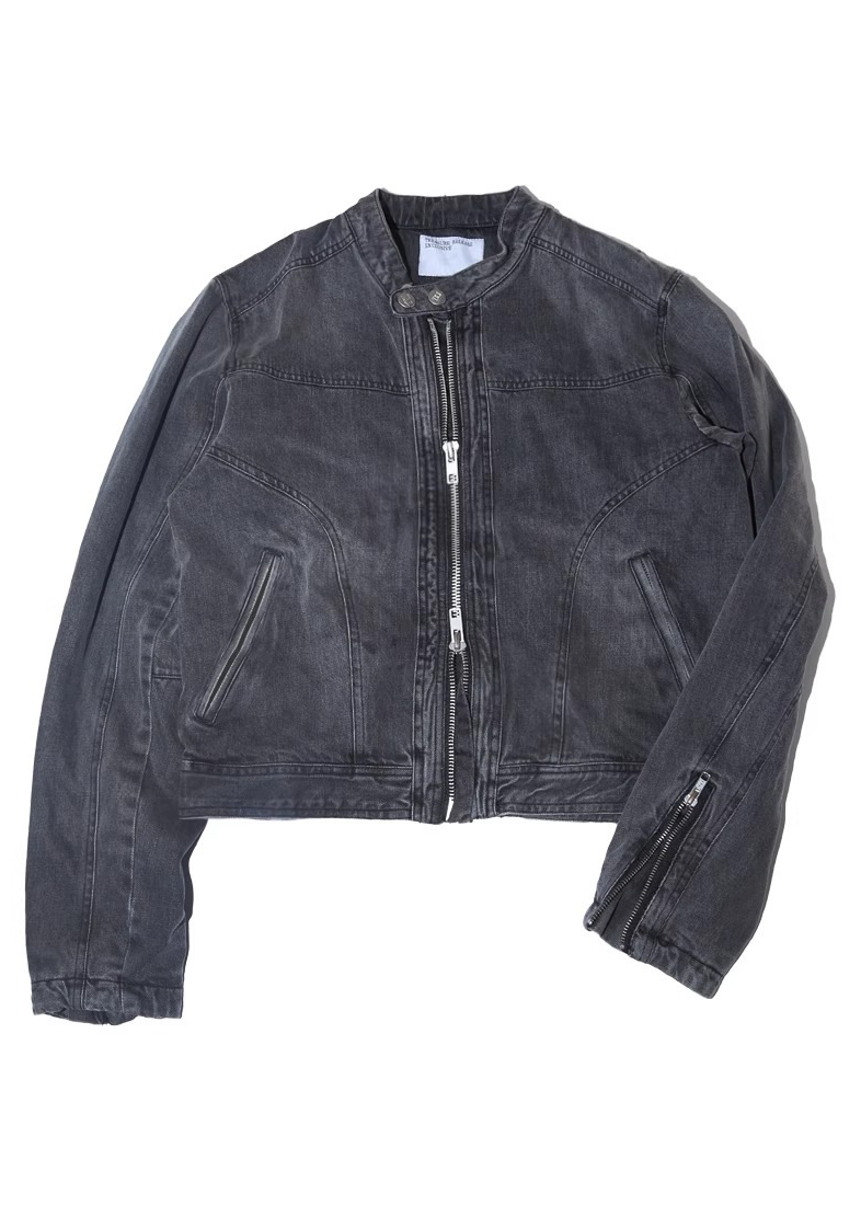 WASHED DENIM BIKER JACKET CHARCOAL GRAY BEDES4536