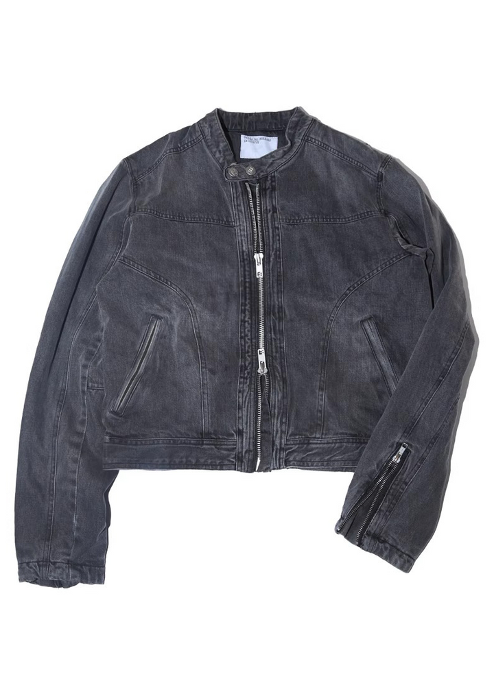 WASHED DENIM BIKER JACKET CHARCOAL GRAY BEDES4536
