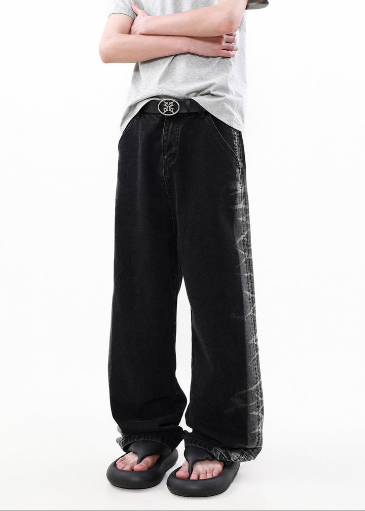 DESIGNED SIDE LINE WIDE DENIM PANTS AEDES4572 - Deuku