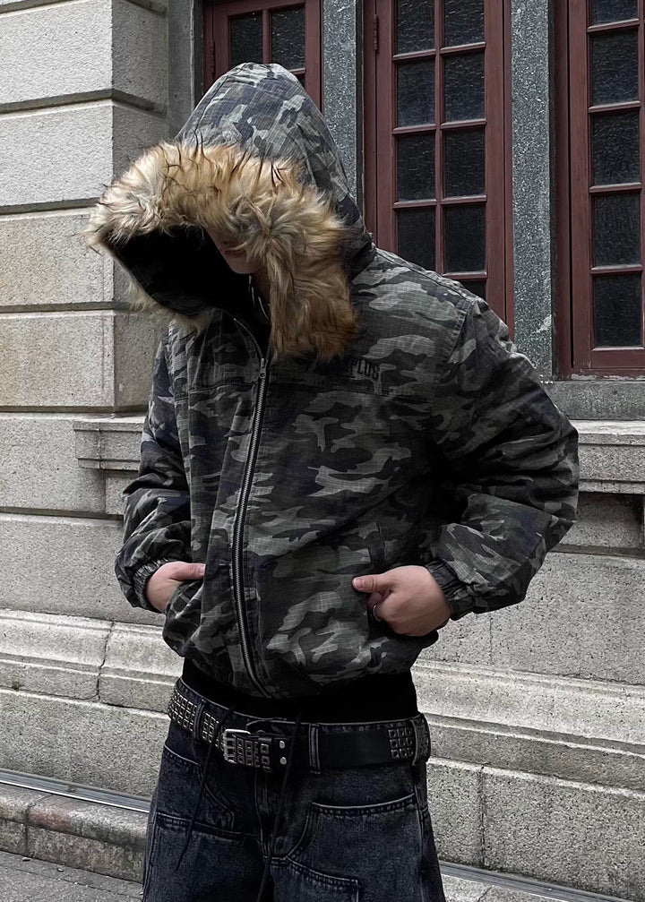 CAMO FUR HOODED JACKET DFDES4501
