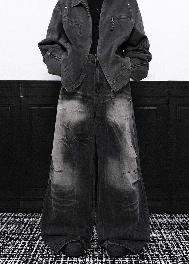 DESIGNED FADE WIDE BAGGY DENIM PANTS AEDES4569 - Deuku