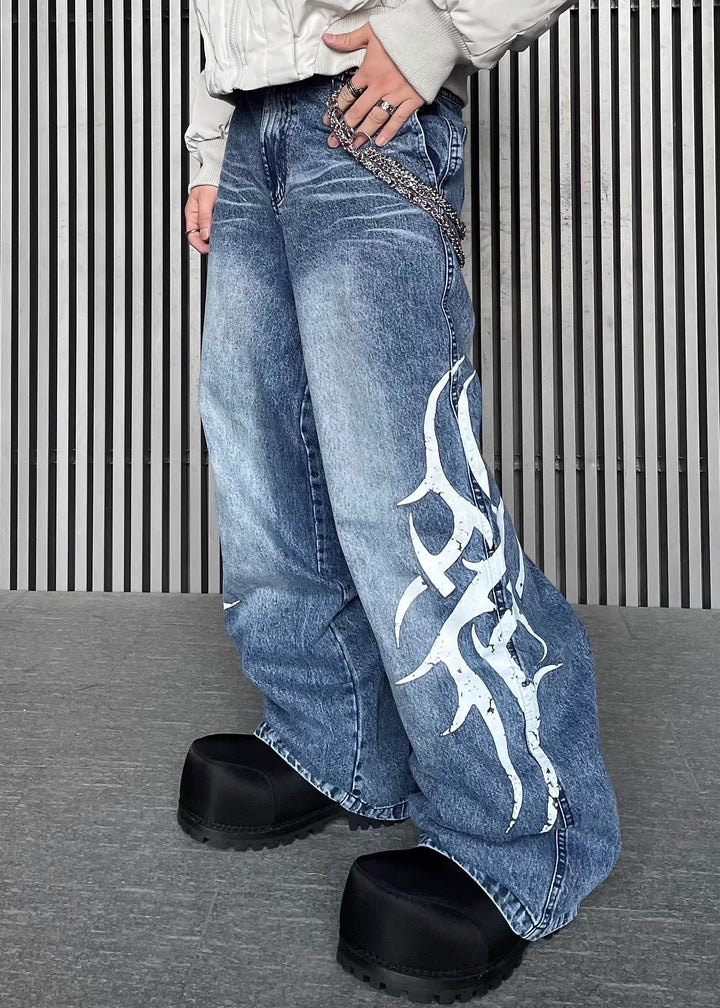 TRIBAL PAINT WIDE DENIM PANTS DFDES4498