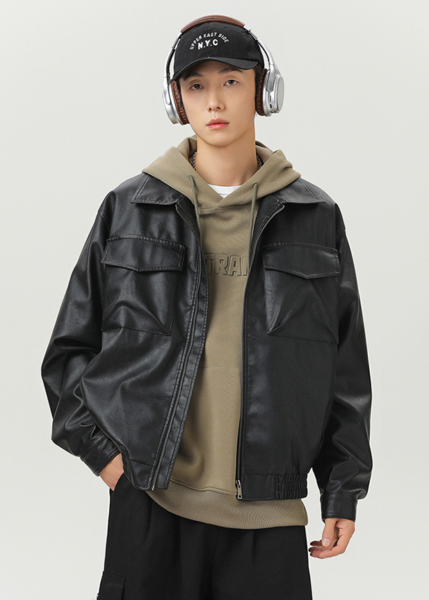 UTILITY POCKET LEATHER JACKET BEDES4521