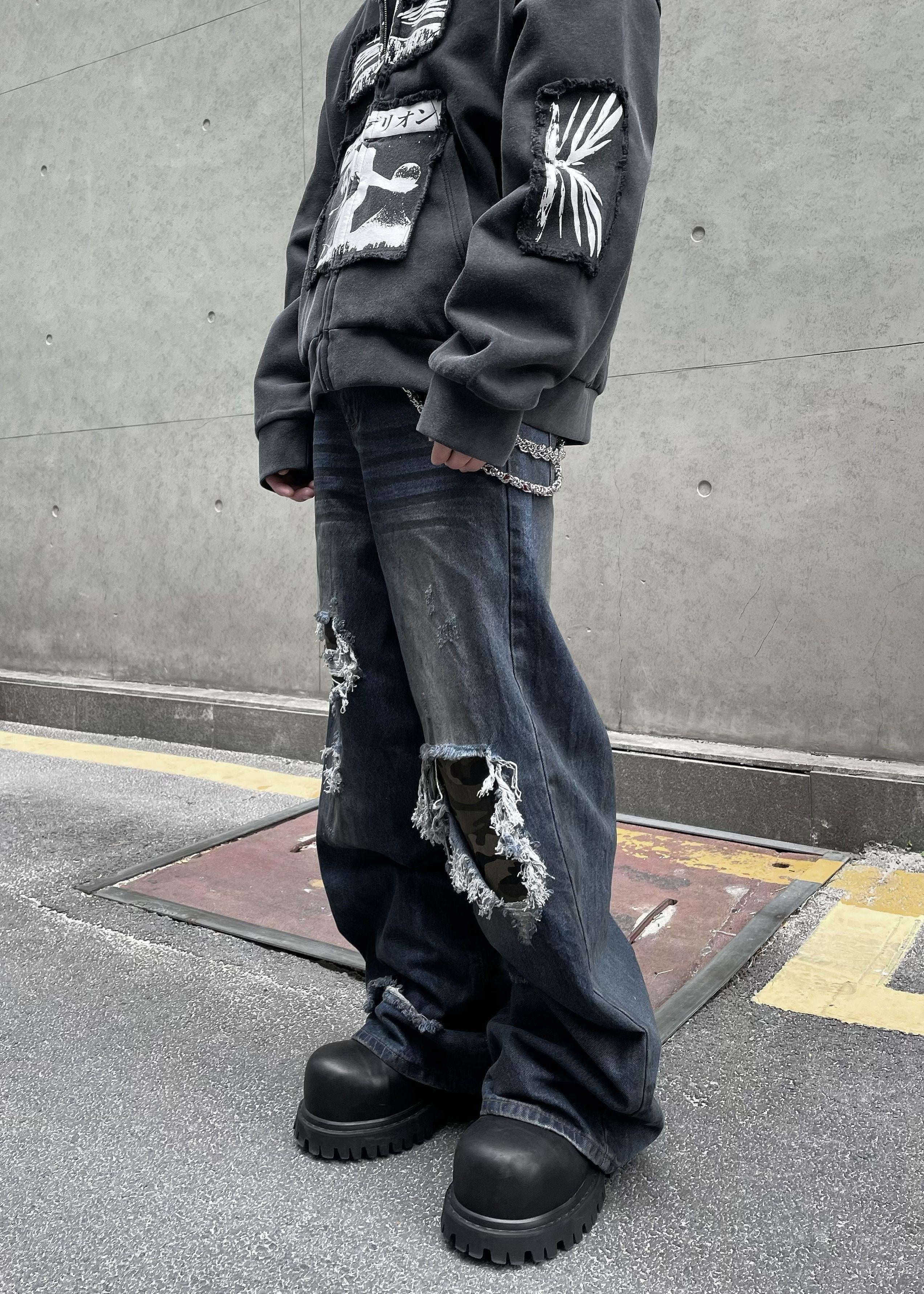 DAMAGED WIDE DENIM PANTS DFDES4476 – Deuku