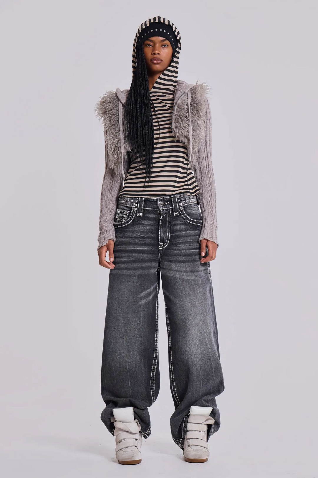 STRIPE HOODED SLIM TOP BEDES4616