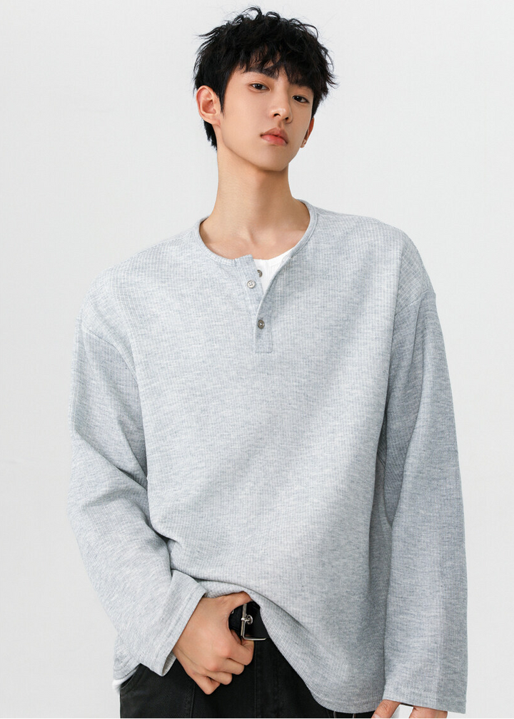 MINIMAL WAFFLE HENLEY LONG T-SHIRT BEDES4613