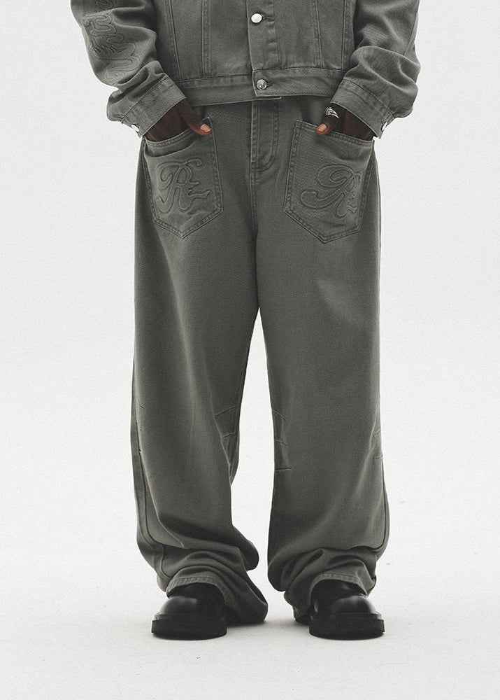 EMBOSSED LOGO PATCH POCKET DENIM PANTS UWDES4486