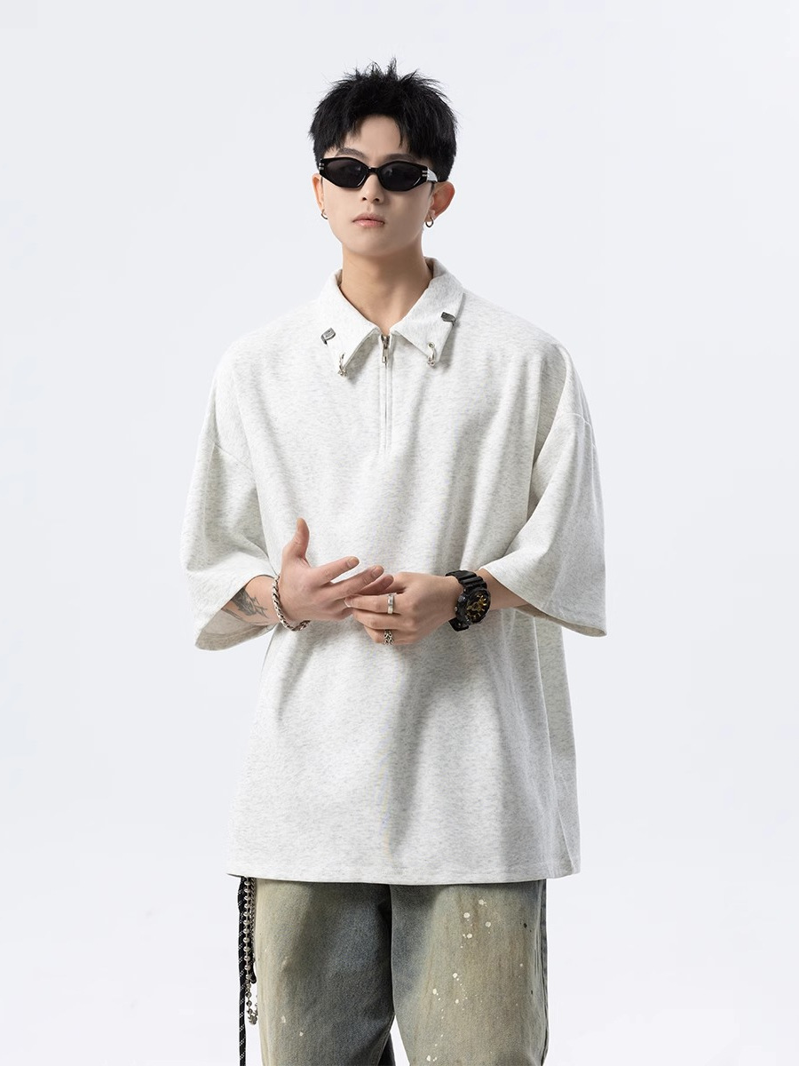 HALF ZIP PIERCED OVERSIZED T-SHIRT BEDES4634