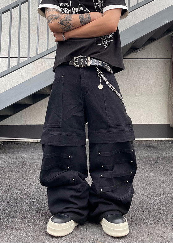 STUDDED DESIGN BAGGY WIDE PANTS DFDES4623