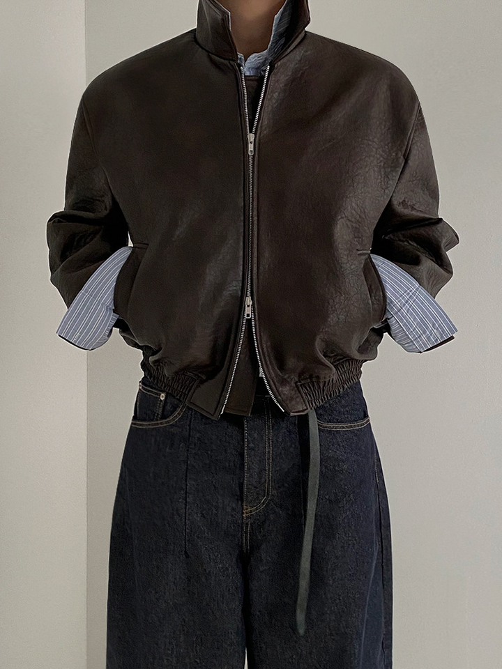 DOUBLE ZIP LEATHER JACKET BEDES4519