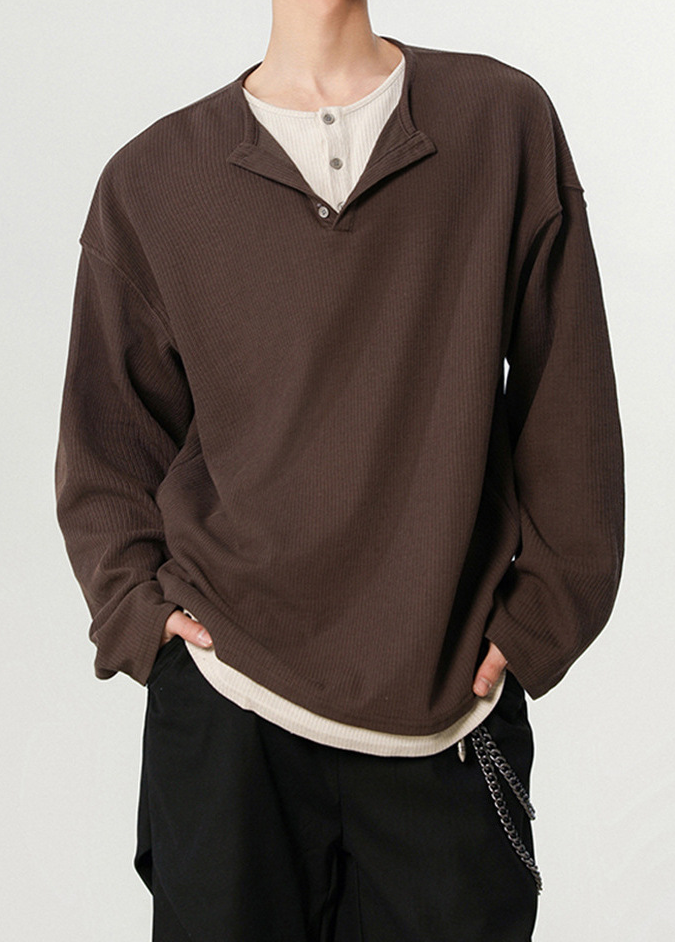 LAYERED WAFFLE HENLEY T-SHIRT BEDES4639
