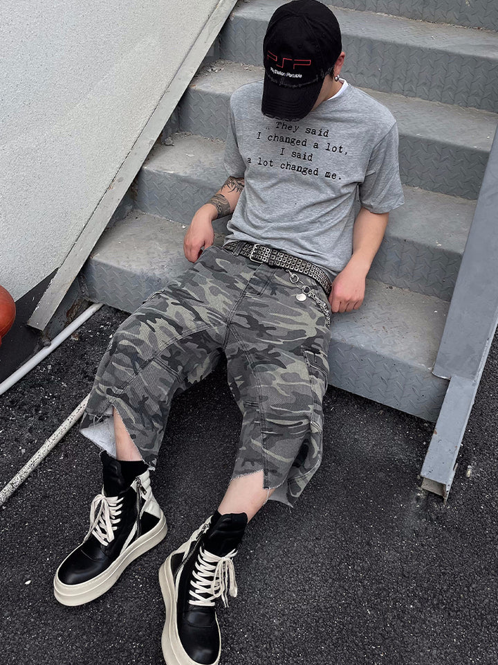CAMO CARGO WIDE CROPPED PANTS DFDES4462