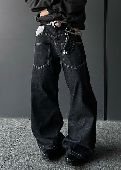 odor ロゴデニムパンツ 黒 LE SSERAFIM ウンチェ着用 ODOR LOGOデニム