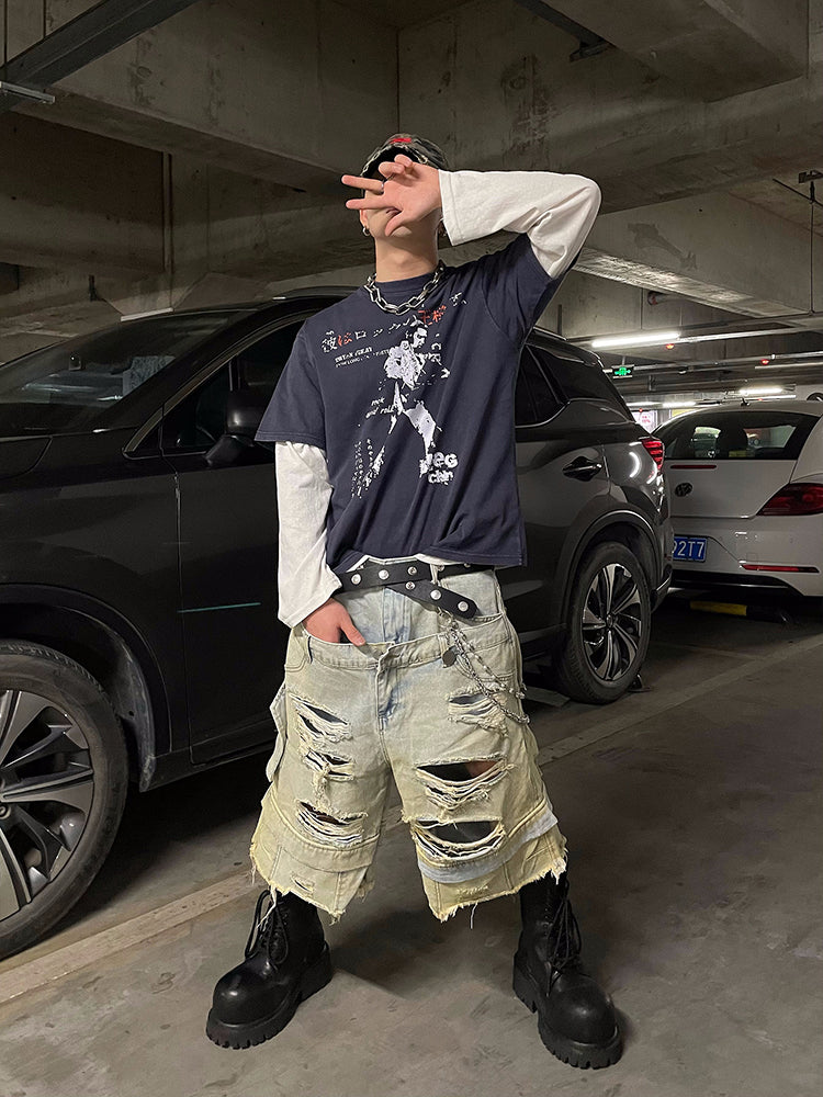 RIPPED BERMUDA DENIM PANTS DFDES4471