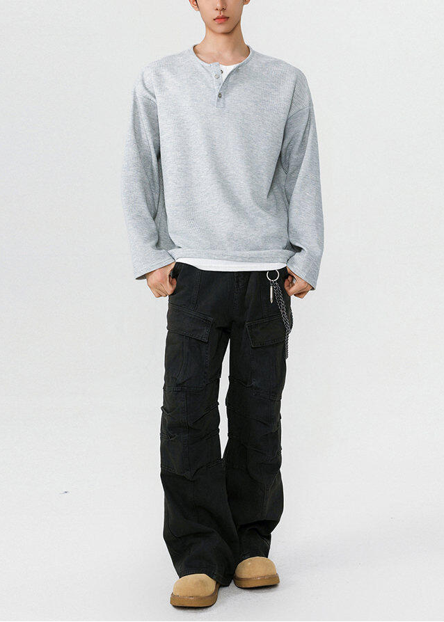 MINIMAL WAFFLE HENLEY LONG T-SHIRT BEDES4613