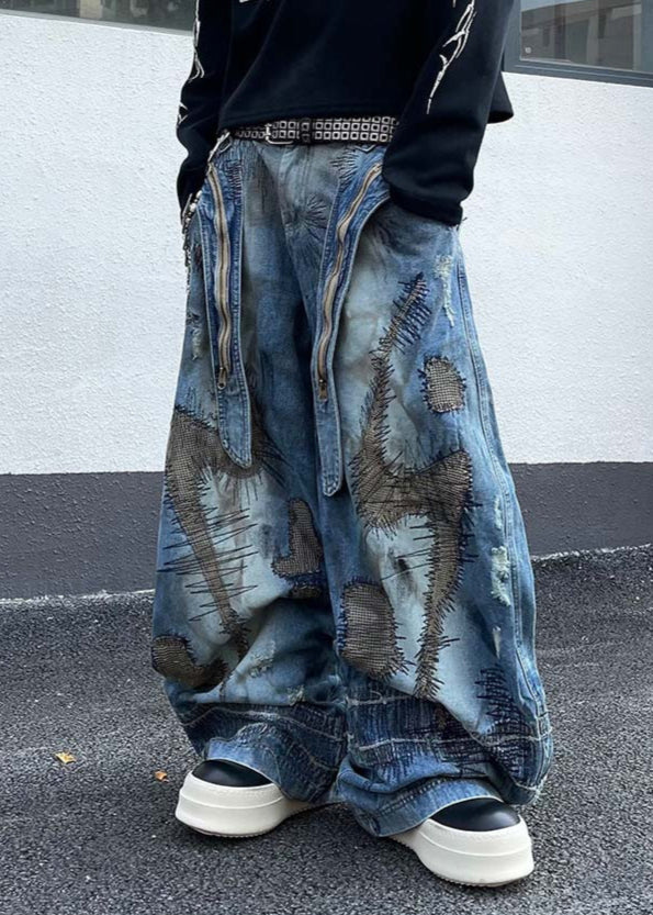 PATCHWORK DESIGNED WIDEDENIM PANTS DFDES4480