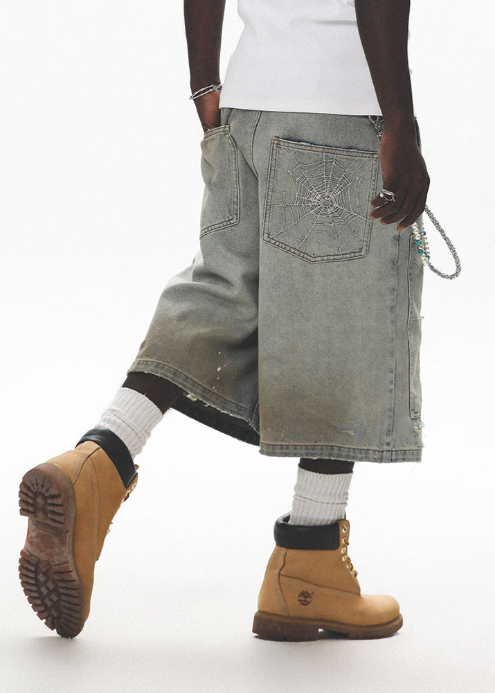 PEARL EMBROIDERED DENIM BERMUDA PANTS UWDES4482