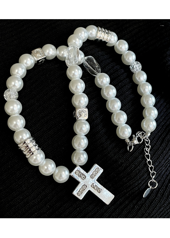 PEARL CROSS NECKLACE BEDES4603
