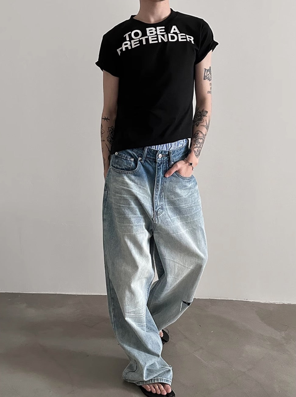 WASHED WIDE DENIM PANTS VFDES4232